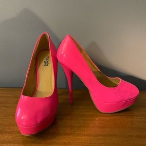 Hot pink high heel shoes